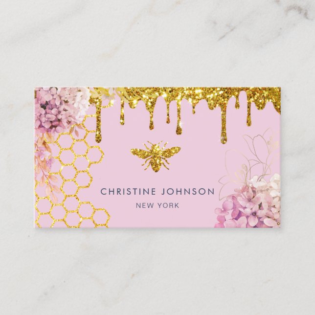 faux parties scintillant abeille et fleurs Carte d (Devant)