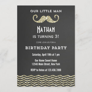 Faux Parties scintillant Mustache Invitation Anniv