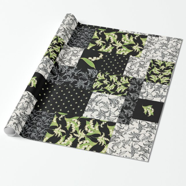 Faux-Patchwork-Geschenkpapier: Maiglöckchen, Schwa Geschenkpapier (Ungerollt)