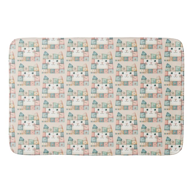 Faux Patchwork Pastel Kitty Cottage Badematte (Vorderseite)