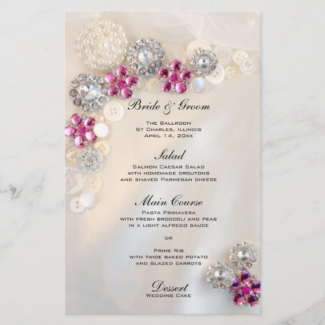 Faux Pearl et Boutons de diamant rose Menu Mariage (Devant)