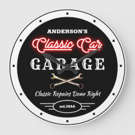 Faux Red Neon Classic Car Garage Any Name    Große Wanduhr