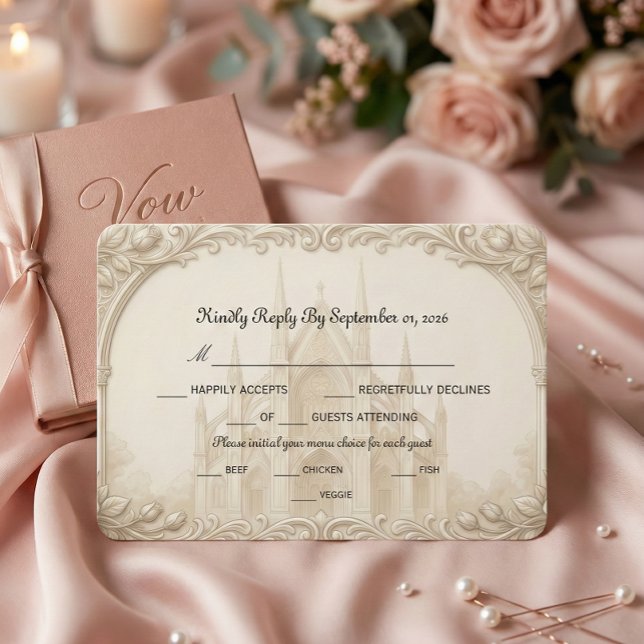 Faux-Relief-Stein-Kathedrale-Skizze Formal RSVP Karte (Von Creator hochgeladen)