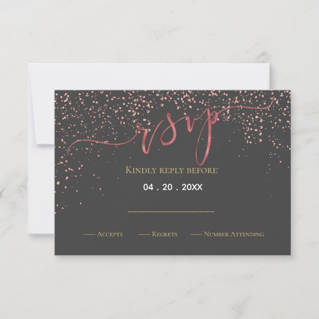 Faux Rose feuille d'or design mariage RSVP (Devant)