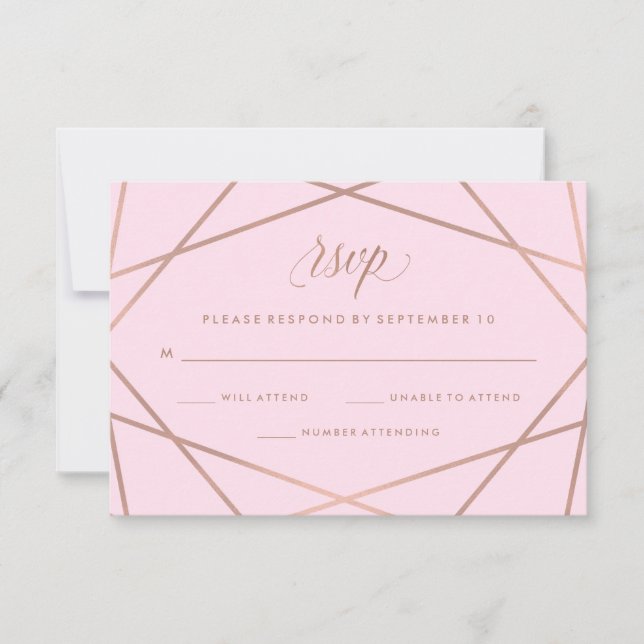 Faux Rose géométrique Or et rose mariage RSVP (Devant)