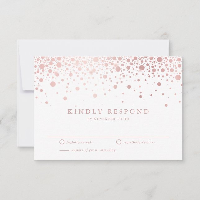 Faux Rose Gold Confetti Dots Blanc Mariage RSVP (Devant)