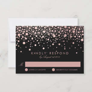 Faux Rose Gold Confetti Dots Noir Mariage RSVP