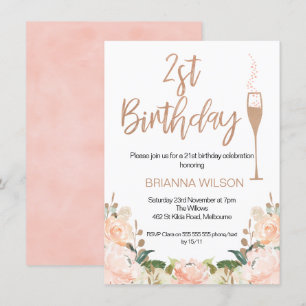 Faux Rose Gold Floral Invitation du 21e anniversai