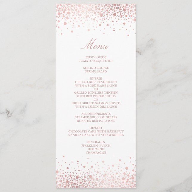 Faux Rose Gold Foil Confetti Elégante carte menu (Devant)