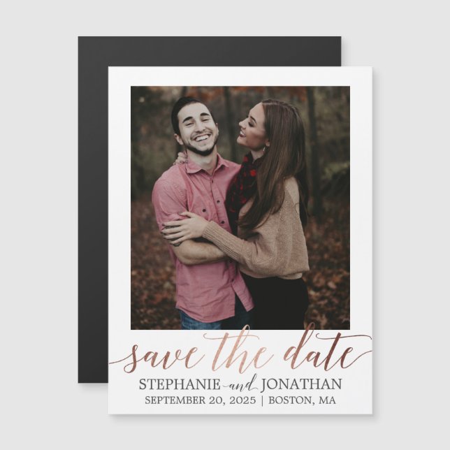 Faux Rose Gold Foil Magnet Réservez la date photo (Devant / Derrière)