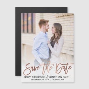Faux Rose Gold Foil Photo Magnet Réservez la date