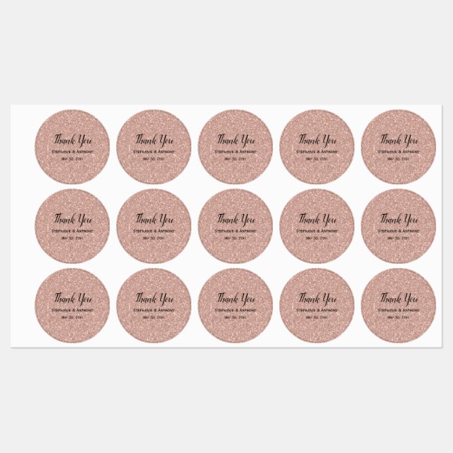 Faux Rose Gold Glitter Wedding Thank You Etiketten (Blatt)