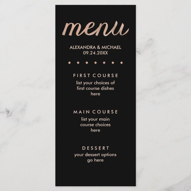 Faux Rose Gold sur le menu Black Dotée Mariage Men (Devant)
