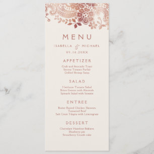 Faux rose or élégant dentelle vintage menu mariage