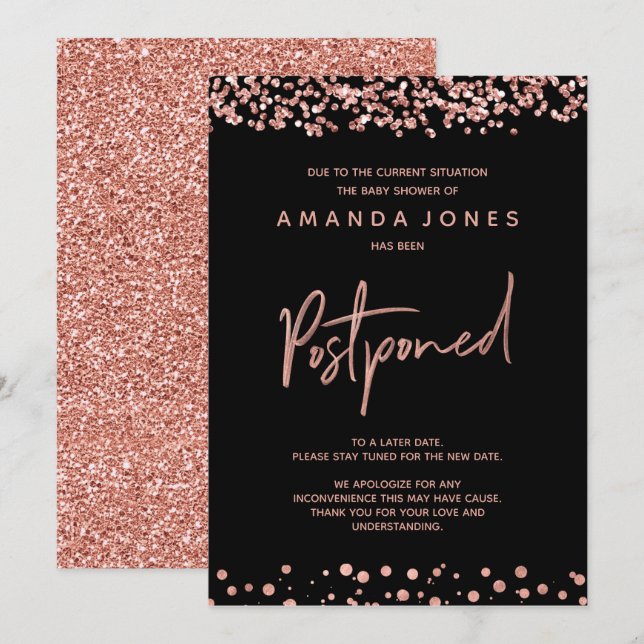 FAUX ROSE OR Faire-part Baby shower reporté (Devant / Derrière)