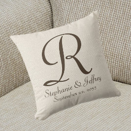 Faux Rustic Burlap Monogramme et Noms Coussin