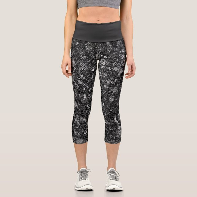 Faux Sequin Black Pattern  Capri Leggings (Vorderseite)