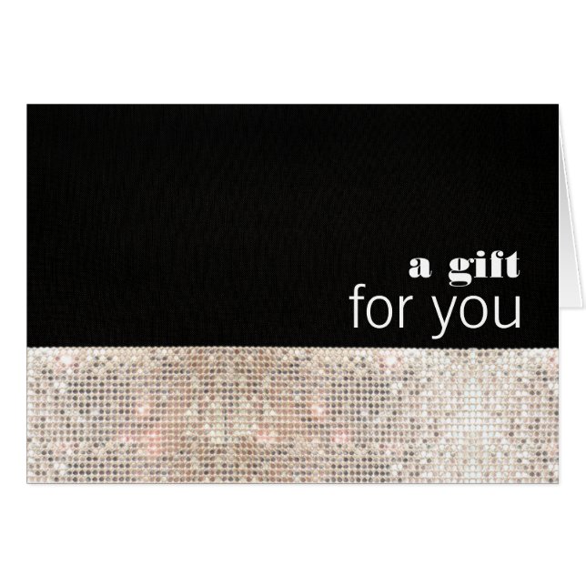 Faux Sequins Argent Sparkly Carte cadeau noir (Devant Horizontal)