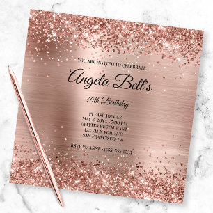Faux Shiny Rose Gold Glitter Brushed Foil Monogram Einladung