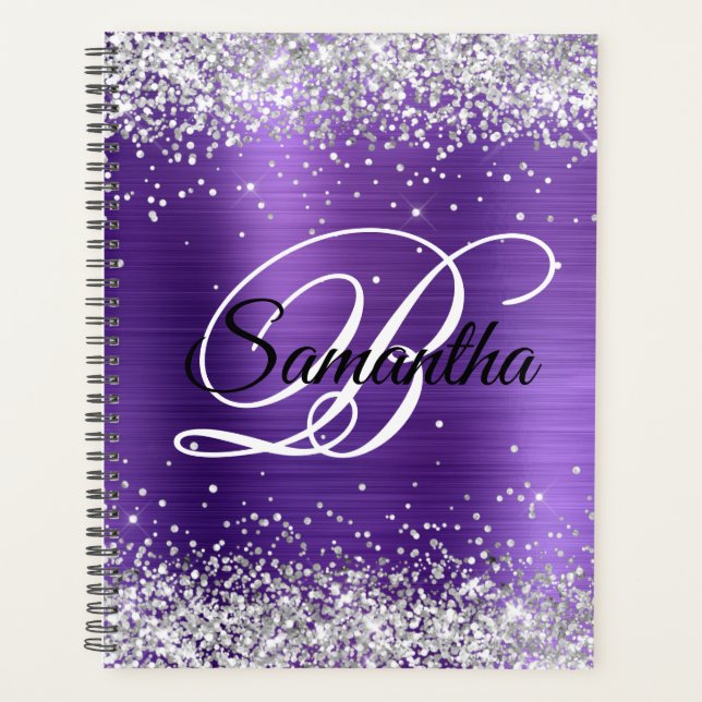 Faux Shiny Silver Parties scintillant Amethyst Foi (Devant)