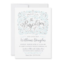 Faux Silver Boy Baptism Invitation