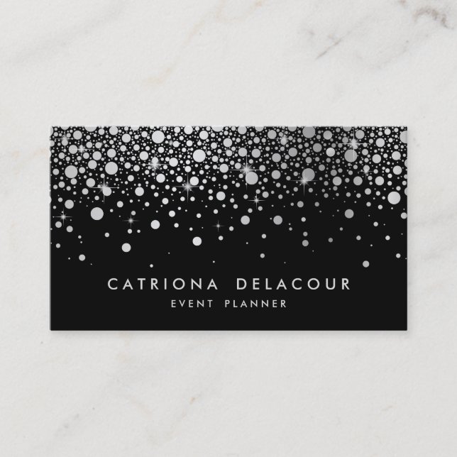 Faux Silver Foil Confetti | Carte de visite noir (Devant)