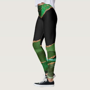 Faux Smaragdgrün marmorierter Achat Contemporary Leggings