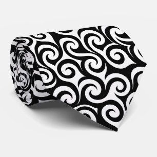 Faux soie cravate   Tourbillon abstrait noir et bl