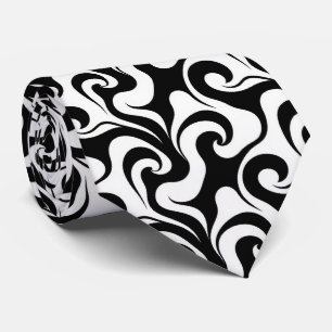 Faux soie cravate   Tourbillon abstrait noir et bl
