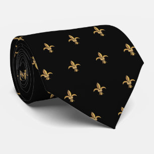 Faux Soie Noir Fleur de Lis Cravate de luxe