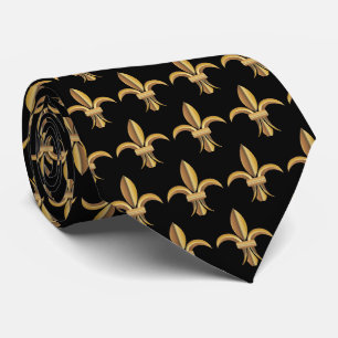 Faux Soie Noir Fleur de Lis Cravate de luxe