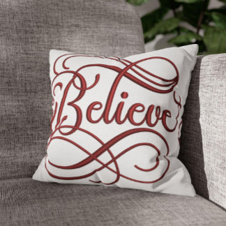 Faux Stickerei Believe Script Kissen