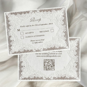 Faux-Stickerei Zeitloser Spitzen-QR-Code-Hochzeits RSVP Karte