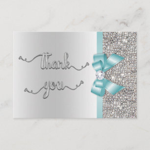 Faux Turquoise Bow Silver Sequins Merci Mariage
