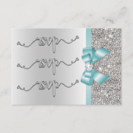 Faux Turquoise Bow Silver Sequits Mariage RSVP