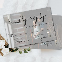 Faux Vellum Effect Photo Elegant Modern Wedding RSVP Karte
