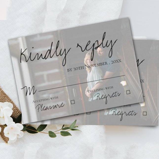 Faux Vellum Effect Photo Elegant Modern Wedding RSVP Karte (Von Creator hochgeladen)
