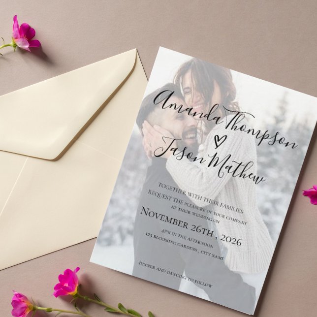 Faux Vellum Effet Faire-part de mariage photo (Faux Vellum Effect Photo Wedding Invitation)
