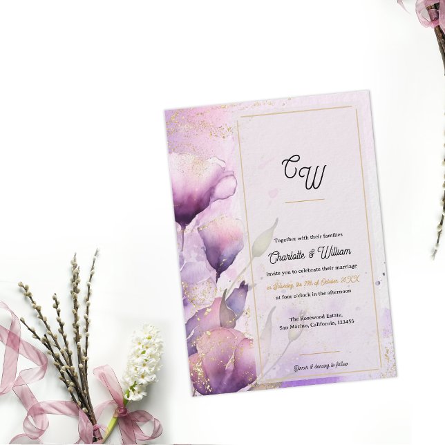  Faux Vellum Luxury Monogram Floral Wedding Einladung (Faux Vellum Luxury Monogram Floral Wedding Invitation)