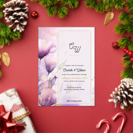 Faux Vellum Purple Floral Monogram Wedding Acryleinladungen