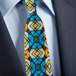 Faux vitrail cravate or et bleu