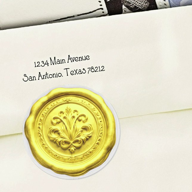 Faux Wax Envelope Seal Style 4 Yellow 2 Runder Aufkleber (Von Creator hochgeladen)