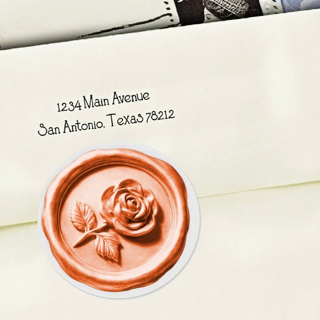 Faux Wax Seal Peach Rose 2 Deep Impression Runder Aufkleber (Von Creator hochgeladen)