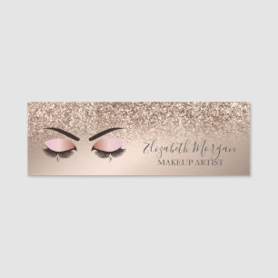 Faux Wimpern, Rose Gold Glitter Visagist Namensschild