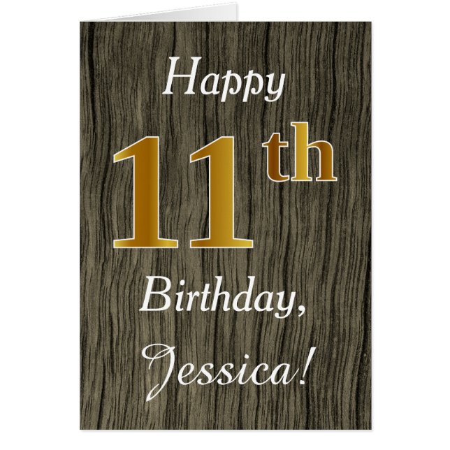 Faux Wood, Faux Gold 11e anniversaire + Nom person (Devant)