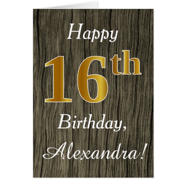 Faux Wood, Faux Gold 16e anniversaire + Nom person (Devant)