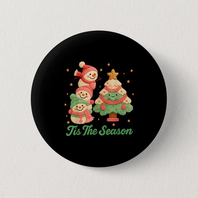 Faux Yarn Crochet Snowman And Christmas Tree  Button (Vorderseite)