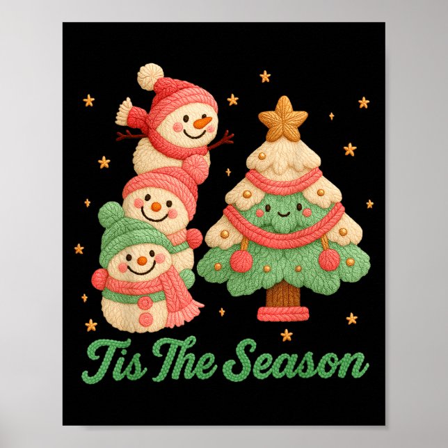 Faux Yarn Crochet Snowman And Christmas Tree  Poster (Vorne)