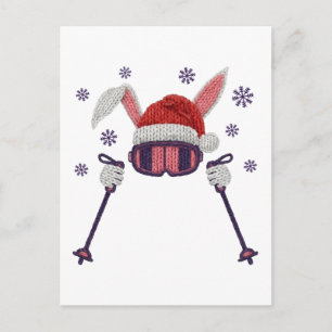 Faux-Yarn-Ski-Hase mit Santa-Hut Winter-Humor Postkarte