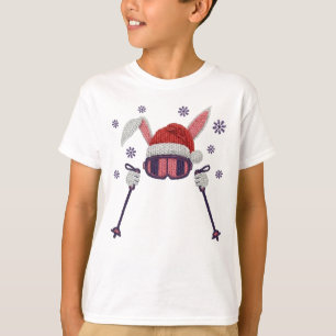 Faux-Yarn-Ski-Hase mit Santa-Hut Winterhumor T-Shirt